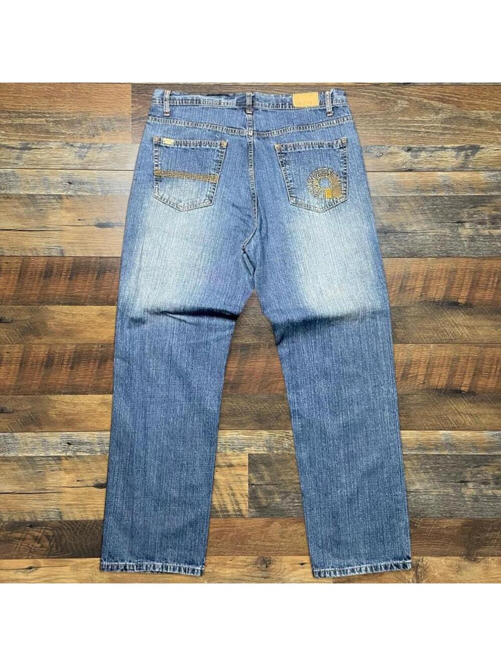 Y2K Akademiks Denim Baggy Jeans Mens 38x32 Blue Medium Wash Pants